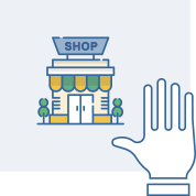 Illustration d'une boutique et d'une main devant